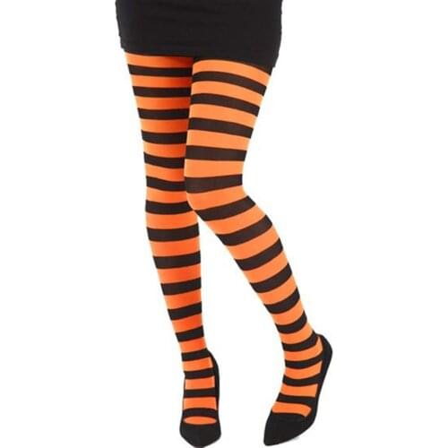 2020 New Womens Stockings Fashion Orange Black Stripes Stocking Women Long Tube Halloween Costume Party Cosplay