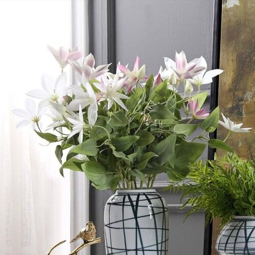3 Head Clematis Artificial flower Orchid Home Living Room Decoration Flowers Simulation Silk Flower