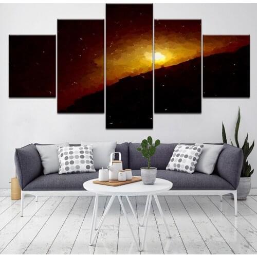 5 panel canvas Painting Sunset Glow Grassland Oil Pictures On Canvas Home Decor Abstract Coloring Landscape Wall Art Framework