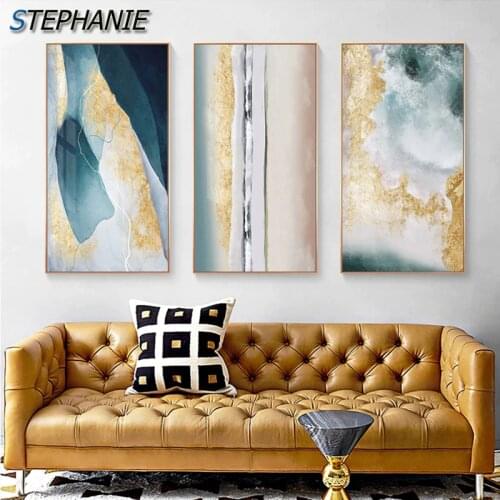 Abstract Big Size Canvas Painting Modern Blue Poster n Prints Green Wall Art Pictures for Living Room Nordic Watercolor Wall Art