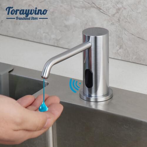 Torayvino 500ml Bathroom/Kitchen Automatic Hand Sensor Brushed Nickel Soap Dispenser Deck Mounted Hand Washer