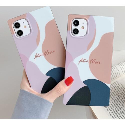 Retro Art Abstract Illustration Ring Holder Case For iPhone 13 12 11 Pro Max XS MaxX 7 8 Plus 11 SE 2020 Cute Square Back Cover