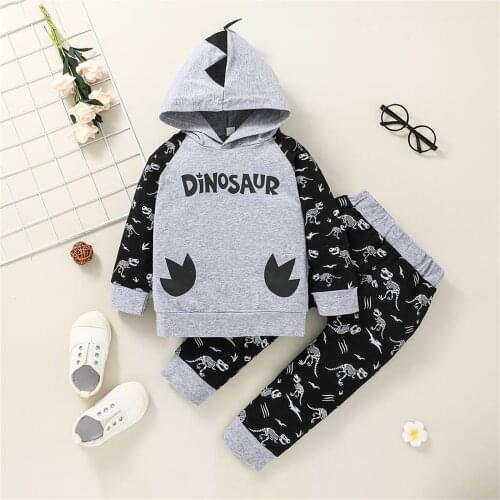 Toddler Baby Boys Clothes Dinosaur Hooded Sweatshirt +Pants Winter Kids Outfit Tracksuit Child Boy Clothing Set 1 2 3 4 5 6Years