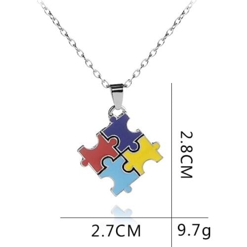 Enamel Colorful jigsaw puzzle pendant necklace Cartoon Kawaii Cubic best friend family gift colorful autism awareness jewelry