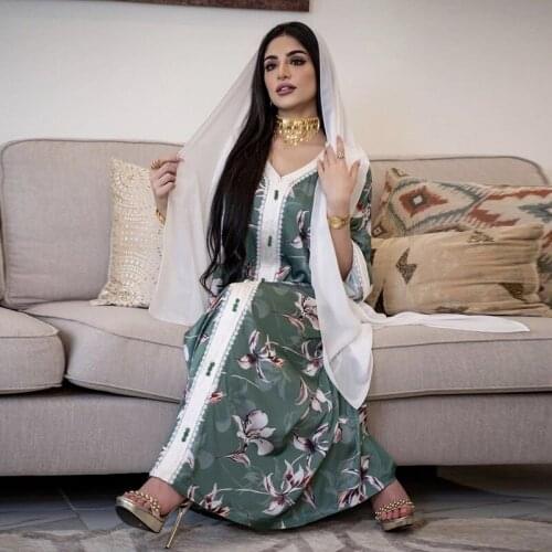 Ethnic V Neck Ribbon Maxi Dress Fall 2020 Loose Muslim Jalabiya Abaya Dresses Full Sleeve Arabic Islamic Dubai Clothes