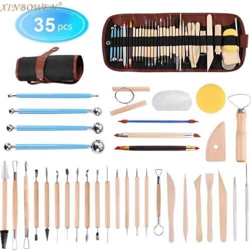 Pottery multi-purpose carving combination clay 35 pieces set diy soft clay tool with pencil case