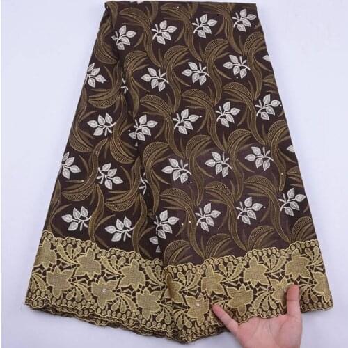 Brown African Dry Cotton Lace Fabrics 2020 High Quality Embroidery Swiss Voile Lace In Switzerland Nigerian Man Dress Lace S1909