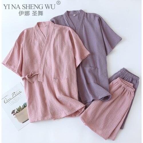 Summer Pajamas Suit Yukata Traditional Pajama Set Japanese Kimono Traditional Women Causal Short Sleeve Home Clothes Kimono Suit