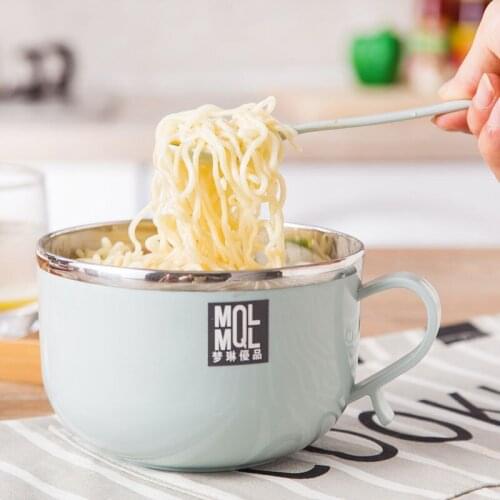 Cute Rabbit Fashion Noodle Bowl with Lid Handle Stainless Steel Plastic Leak-Proof Food Container Rice Soup Bowls Kitchen Gadget