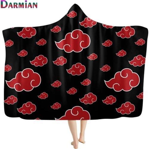 DARMIAN Fashion Anime Akatsuki Design Hooded Blanket Flannel Plush Throw Quilt Home Decor Beddroom Soft Fleece Blanket with Hood