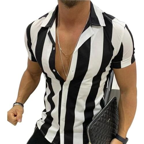 Men Striped Shirts 2021 Summer Printed Splicing Colorful Striped Short Sleeve Slim Shirts Casual Tops Tees Men Plus Size 3XL3XL