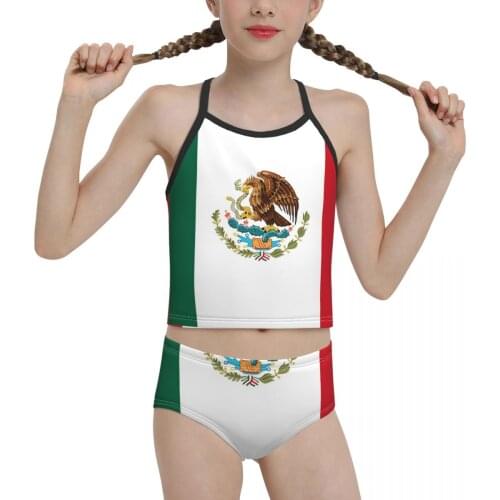 National Beach Wear for Children young Girl Print Mexican Flag Bikini 2021 Wholesale Brand Girl Swimming Suit