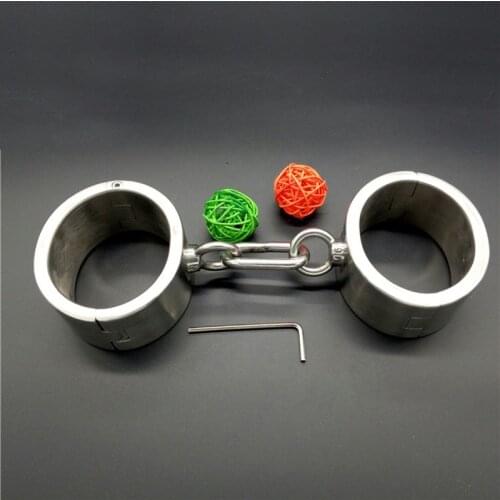 Adult games steel handcuffs oval With chains 100% stainless steel hand cuffs for sex bondage BDSM fetish sex toys for couples