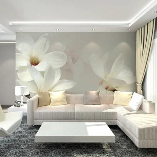 White Mangnolia Flower 3d wall murals Vinyl Wallpaper for Living Room TV Sofa Background 8D photo mural sticker Fresco