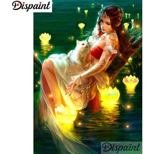Dispaint Full Square/Round Drill 5D DIY Diamond Painting "Girl cat" Embroidery Cross Stitch 3D Home Decor A10333