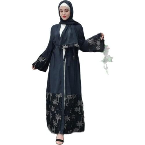 Ramadan Embroidery Clothes Women Muslim for Dubai Girls New Middle East Turkey Lace Mosaic Flower Cardigan Lr205Islamic Clothing
