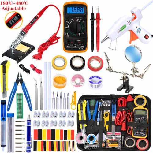 220V/80W Adjustable soldering iron kit Adjustable Helping Hand With Magnifying Glass Dual Alligator Clips Welding Tool Kits