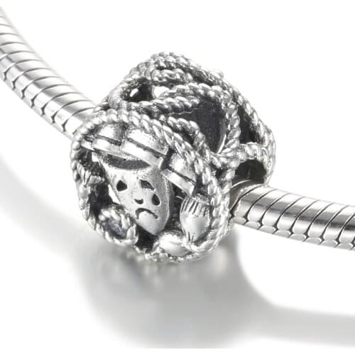 Authentic S925 Silver Charm Openwork Comedy & Tragedy Bead for Women Bracelet Bangle DIY Jewelry Girl Gift