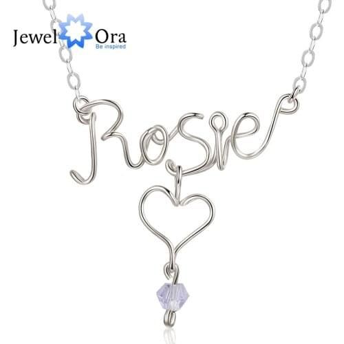 JewelOra Personalized Handmade Nameplate Heart Pendant 925 Sterling Silver Customized Letter Name Necklace Xmas Gifts for Her
