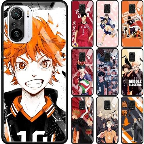 Transparent Glass Case For Redmi Note 9S 9 8 Pro 8T 7 9C 9S 6A 10 K40 K30 9T 8A Bumper Haikyuu Hinata
