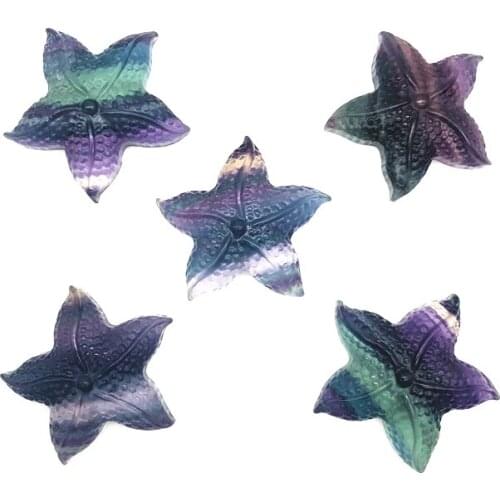 Drop Shipping 1PC Natural Beautiful Rainbow Fluorite Starfish Hand Carved Quartz Crystal Healing Natural Stones and Crystals
