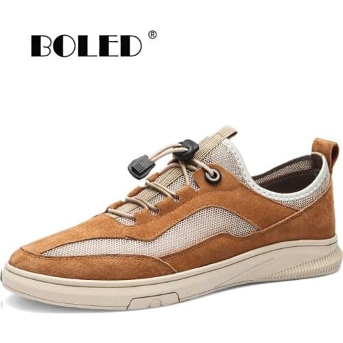 Plus Size Comfortable Men Flats Outdoor Breathable Casual Shoes Men Mesh With Leather Men Shoes Zapatos Hombre