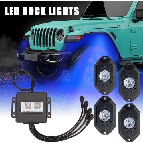 RGB LED Rock Lights Bluetooth APP Underbody Music Light 4 Pods For Jeep Atv Suv Offroad Truck Waterproof Neon LED Lamp Kit