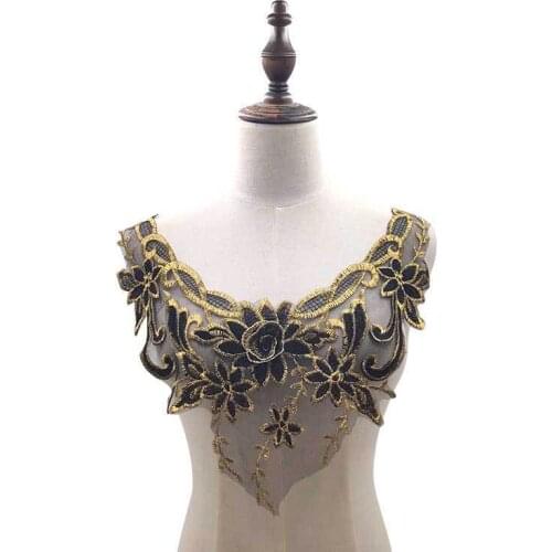 Luxury Gold Color 3d Rose Fake Collar Lace Corsage Applique Mesh Embroidery Scrapbooking Wedding Dress Sewing Guipure Decor