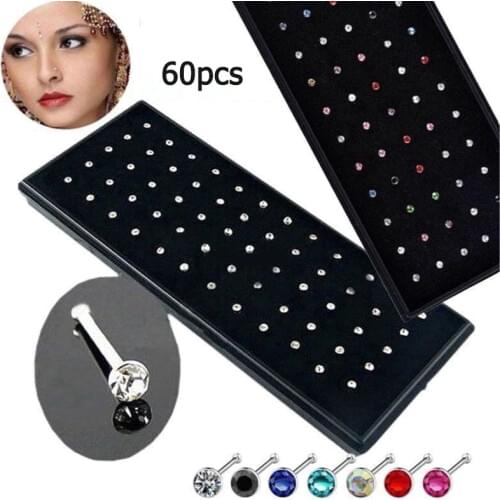Crystal Rhinestone Nose stud Stainless Surgical Nose Piercing Stud Superfine ear bone needle earrings Body Jewelry