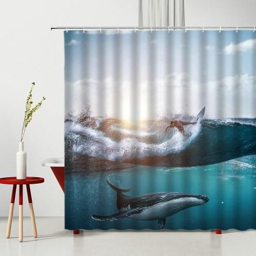 Ocean Scenery Shower Curtains Sharks Waterproof Polyester Fabric Bathroom Screen Household Products Multiple Size With Hooks