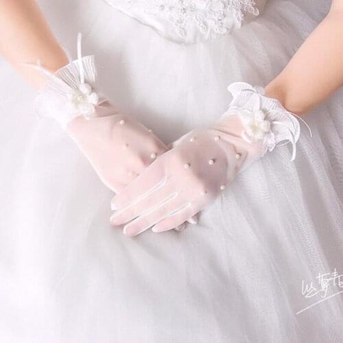 Bridal wedding gloves short paragraph autumn and winter wedding gloves dress accessories accessories pearl lace