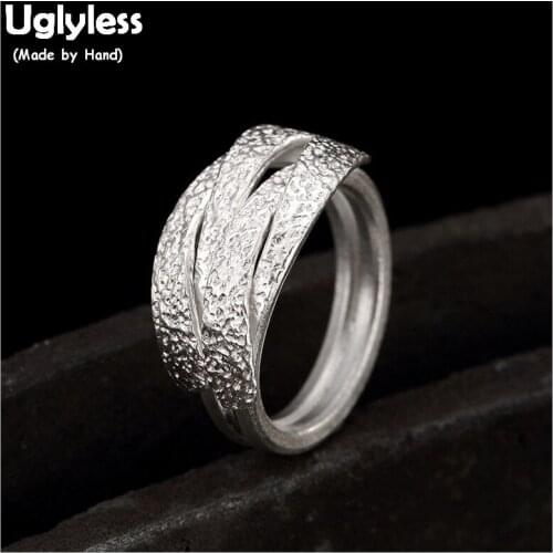 Uglyless 100% Real 925 Sterling Silver Handmade Entangled Open Rings for Women Exotic Twisted Finger Ring Handmade Fine Jewelry