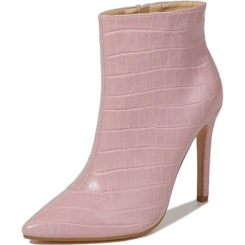 Snakeskin Print Chelsea Boots Womens Back Zipper Fashion Short Boots Pointed Toe Stiletto Fleece Solid Color High Heel Boots