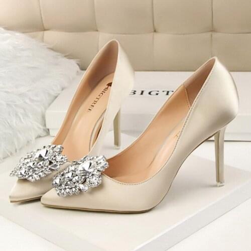 High heel womens fine heel sexy womens shoes sequins shallow mouth pointed buckle high heels bridal wedding shoes shoes woman