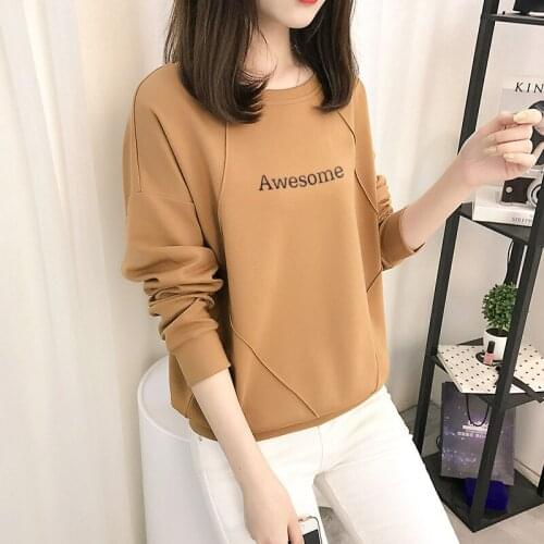 Spring Fall 2021 Letter Print Casual long sleeve crewneck pullover oversized tops crew neck sweatshirt plain hoodies women C170