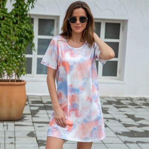 Womens Fashion Summer Night Dress Sleepwear Pijama Nightgown Tie Dye Nightdress