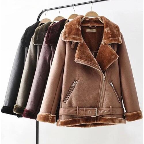 Winter Suede Jackets Women Faux Rabbit Fur Casual Jacket with Belts Thick Warm Lambwool Coat Lady Oversize Motorcycle Windbreake