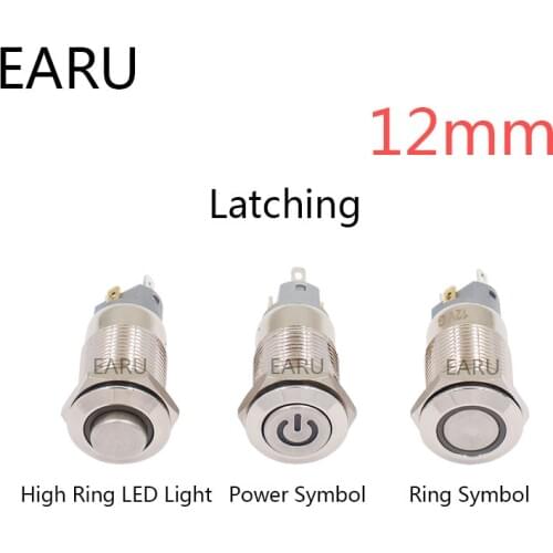 1PC LED Bulb Night Light Button Switch 12mm Instantaneous Latching Flat Metal Switch Waterproof Wholesale