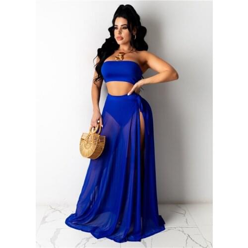 2021 Sexy Black White Mesh Maxi Skirts Women Holiday Evening Party Skirts Solid Ladies Summer Long Beach Skirts Cover Up