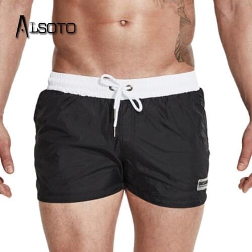 ALSOTO Summer Men Swimwear Shorts man Nylon Solid Color Quick-drying Sports Breathable surfing Beach Shorts