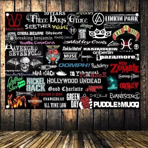 Heavy Metal Band Logo Banners Flag Vintage Rock Music Posters Bar Poster Wall Stickers Tapestry Retro Home Decorative Painting 8