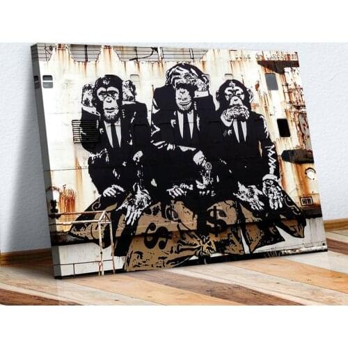 Banksy 3 Wise Monkeys Canvas Wall Art Posters and Prints Gorilla Street Art Paintings Animal Graffiti Art Pictures Wall Decor