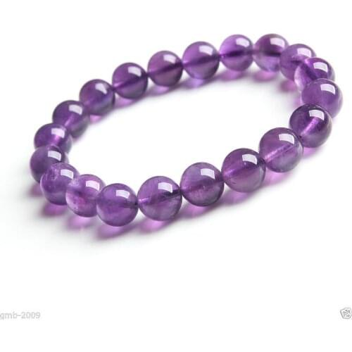 Free shipping >>>>>>10mm Natural Purple stone Round Stretchy Bangle Bracelet