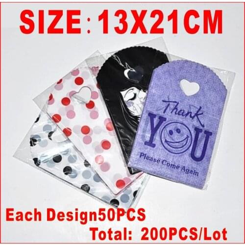 Free shipping 4 Style Colorful Plastic bags 200pcs/lot 13X21cm Fit jewelry or gift packing Wholesale Packing shopping bags