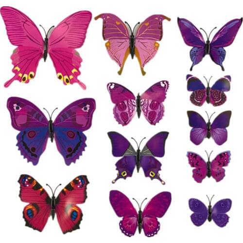 BornIsKing 12Pcs/Lot 3D PVC Magnet Double Butterflies Fridge Magnet DIY Wall Sticker Home Decor New Arrival