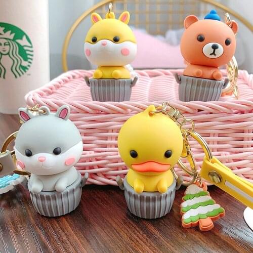Cute Cartoon Anime Squirrel Cup Key Chain Creative Silicone Animal Doll Keychain Key Ring Fun Pendant Small Gift for Friends