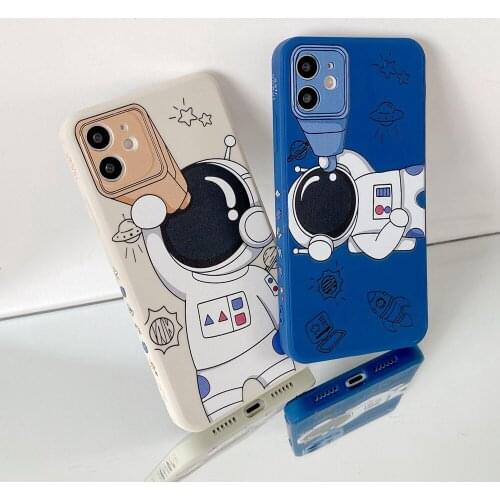 Cute Telescope Astronaut Matte Soft Silicone Case For iPhone 11 12 Pro Mini X XR XS Max SE 2020 Bumper 7 8 Plus Shockproof Cover