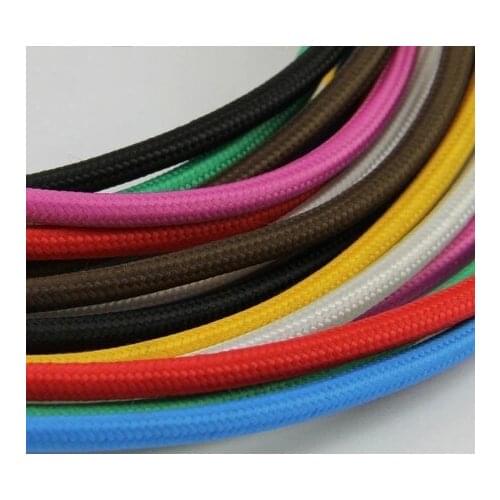 Coloured ROUND Braided Fabric Cable. Lighting Lamp Flex. Vintage Industrial 2*0.75mm