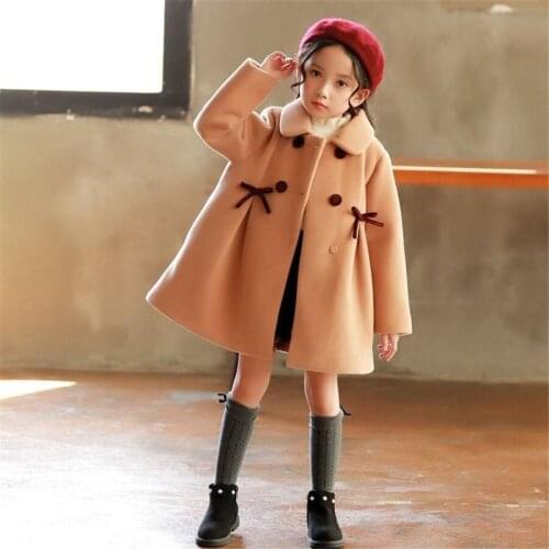 Kids Girls Jacket Thicken Woolen Long Sleeve Coat Korean Style Solid Color Button Coat Children Girls Clothes 3~103Yrs