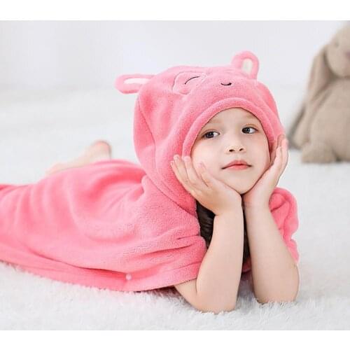 Bath Towel Skin-friendly Cartoon Shape Coral Fleece Kids Hooded Bath Towel Supplies for Home